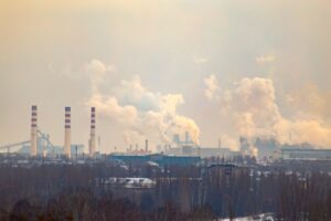 Smoke from the pipes in the factory