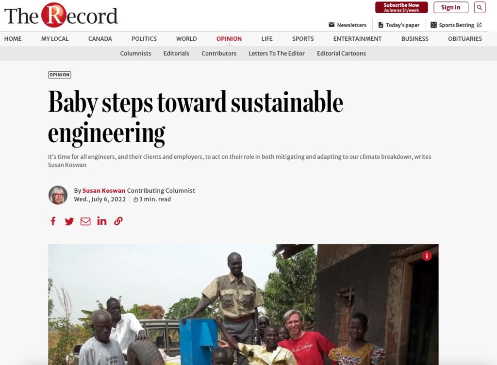 Article screenshot of sustainable engineering article